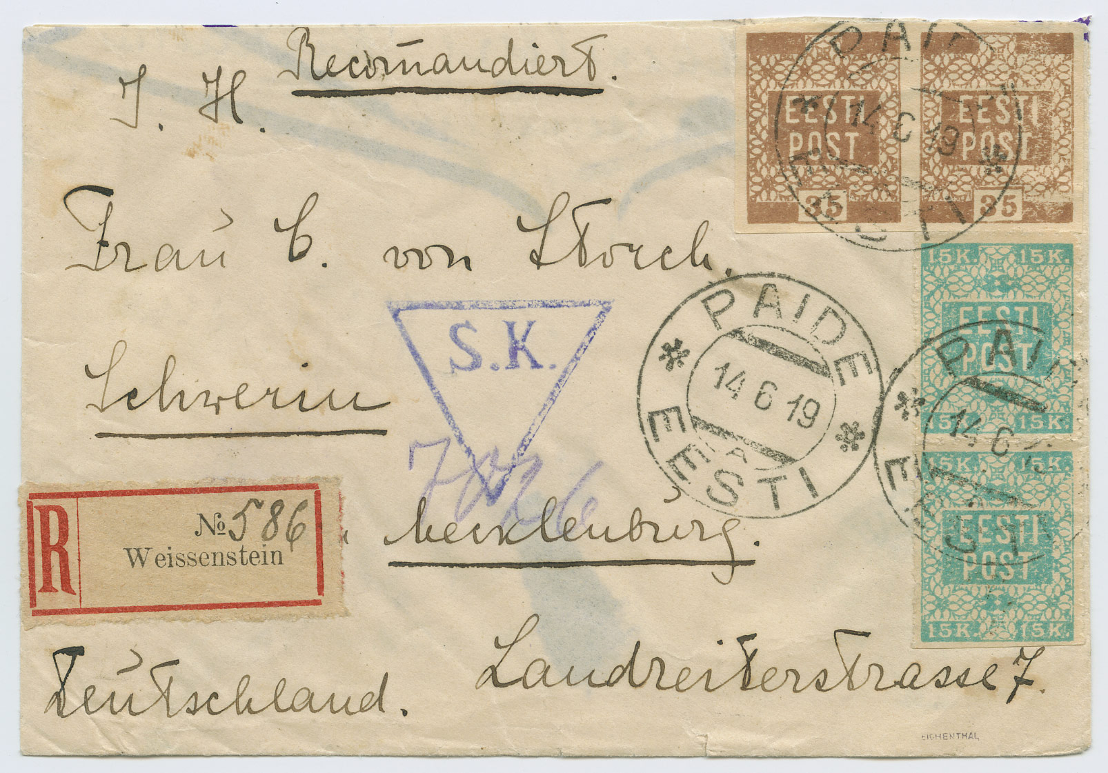 1070a-Paide-Schwerin-ajutine-tähitud-1919-postiajalugu-ee