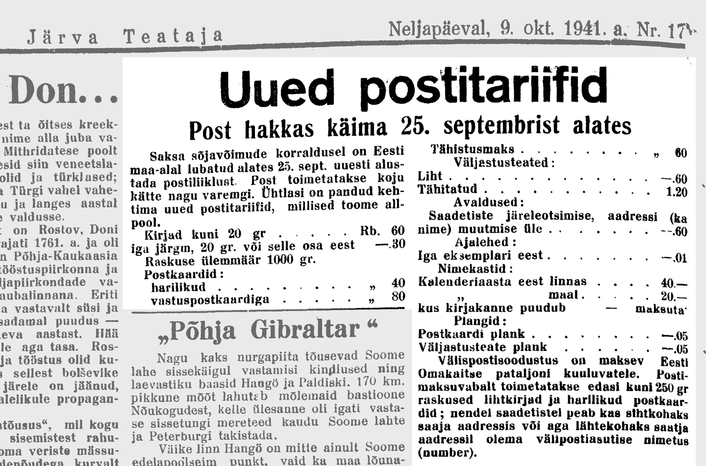 1941.10.09-Uued- postitariifid-Jarva-Teataja-postiajalugu-ee